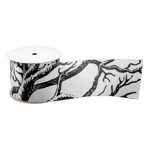 Abstracte Rustic Black & White Tree Branches Satijnen Lint