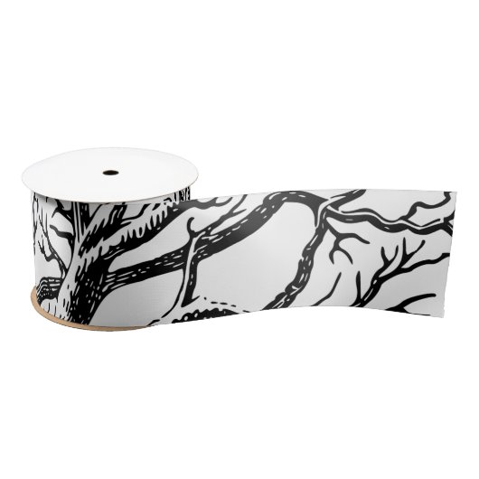 Abstracte Rustic Black & White Tree Branches Satijnen Lint (Spoel)