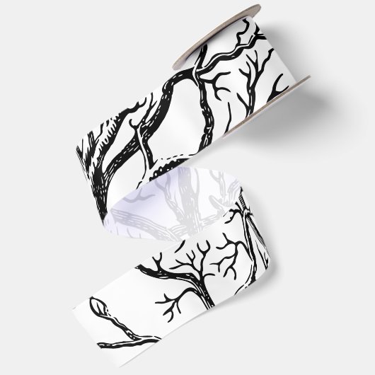 Abstracte Rustic Black & White Tree Branches Satijnen Lint (Achterkant)