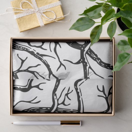 Abstracte Rustic Black & White Tree Branches Tissuepapier (Geschenk)