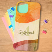 Abstracte Rustic Earthy Waterverf Monogram Naam iPhone Hoesje