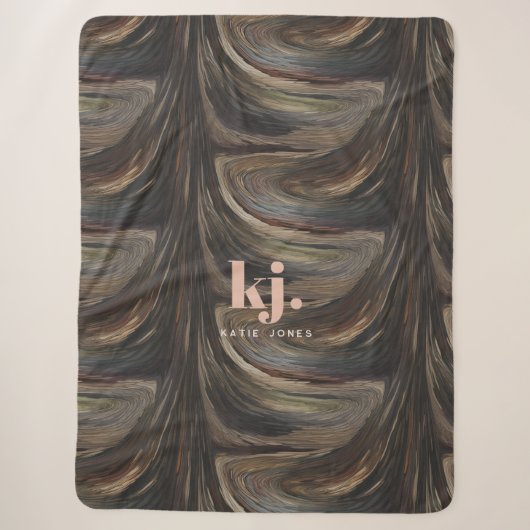 Abstracte Rustieke Houtnerf Patronen Monogram Sherpa Deken (Voorkant)