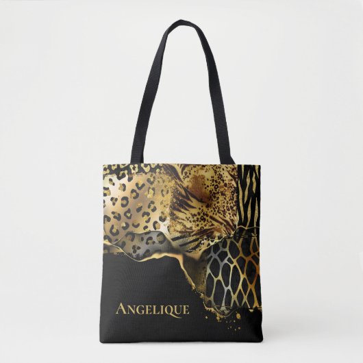 Abstracte safari Animal skin DIY naam Tote Bag (Voorkant)
