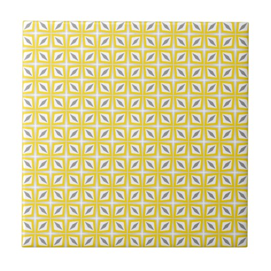 Abstracte Safari Leaf Pattern Yellow en Grey Tegeltje (Voorkant)