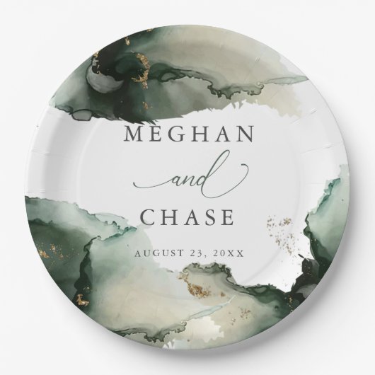 Abstracte Sage Emerald Green Waterverf Papieren Bordje (Voorkant)