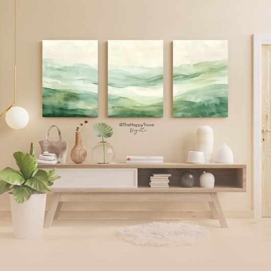 Abstracte Sage Green & Beige Mountains Print 1 van