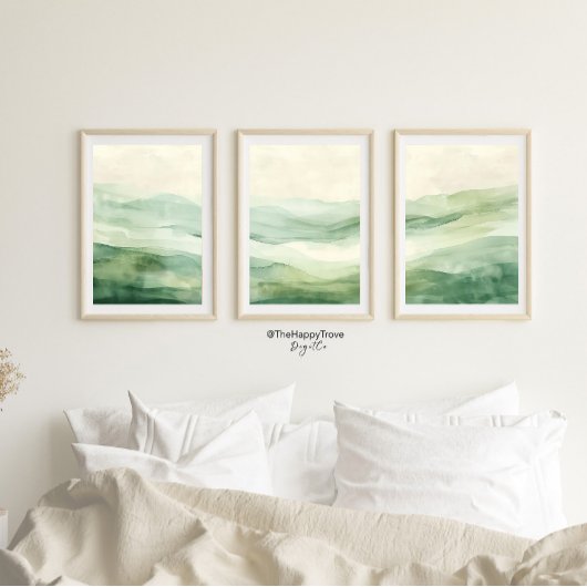 Abstracte Sage Green & Beige Mountains Print 1 van