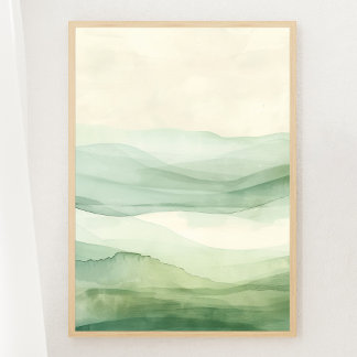 Abstracte Sage Green & Beige Mountains Print 2 van