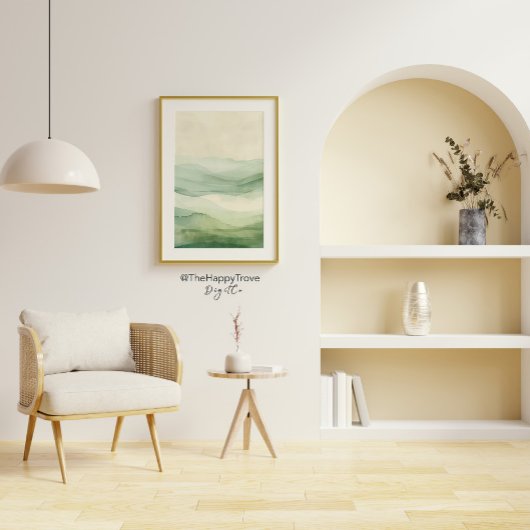 Abstracte Sage Green & Beige Mountains Print 2 van