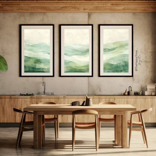 Abstracte Sage Green & Beige Mountains Print 2 van