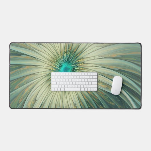 Abstracte Sage Green Fantasy Flower Fractal Art Bureaumat (Keyboard & Muis)