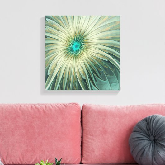 Abstracte Sage Green Fantasy Flower Fractal Art Canvas Afdruk (Insitu (Woonkamer))