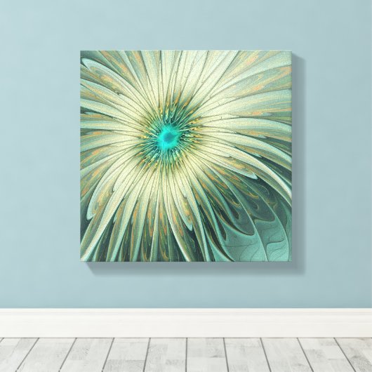 Abstracte Sage Green Fantasy Flower Fractal Art Canvas Afdruk (Insitu (Houten vloer))