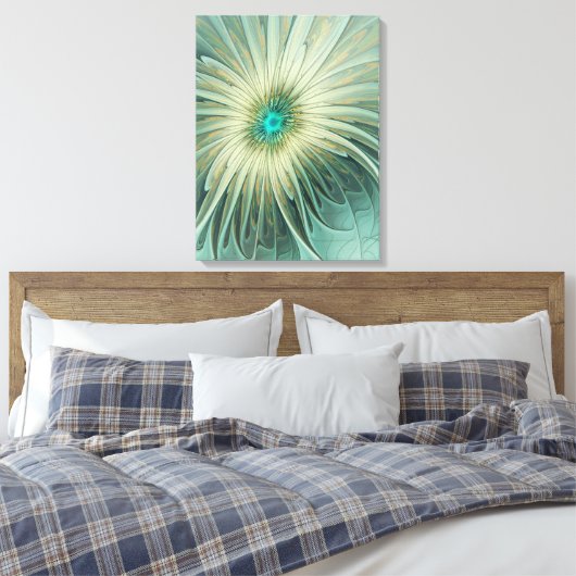 Abstracte Sage Green Fantasy Flower Fractal Art Canvas Afdruk (Insitu (Slaapkamer))