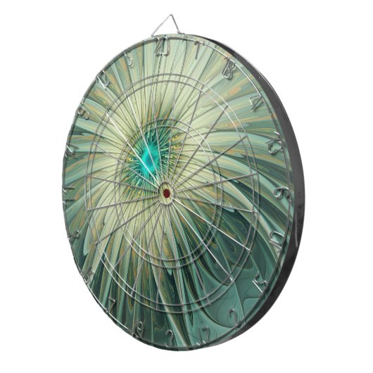 Abstracte Sage Green Fantasy Flower Fractal Art Dartbord (Voorkant Rechts)