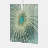 Abstracte Sage Green Fantasy Flower Fractal Art Glas Ornament (Voorkant links)