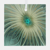 Abstracte Sage Green Fantasy Flower Fractal Art Glas Ornament (Achterkant)