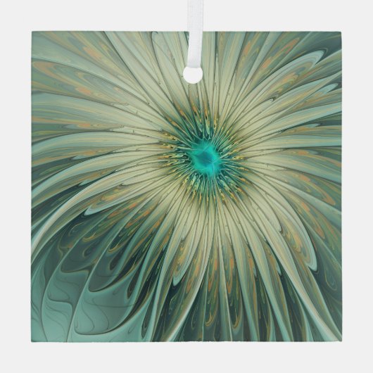 Abstracte Sage Green Fantasy Flower Fractal Art Glas Ornament (Achterkant)