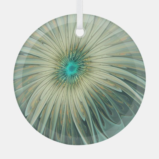 Abstracte Sage Green Fantasy Flower Fractal Art Glas Ornament (Voorkant)