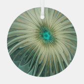 Abstracte Sage Green Fantasy Flower Fractal Art Glas Ornament (Achterkant)