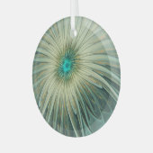 Abstracte Sage Green Fantasy Flower Fractal Art Glas Ornament (Voorkant links)
