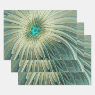 Abstracte Sage Green Fantasy Flower Fractal Art Inpakpapier Vel