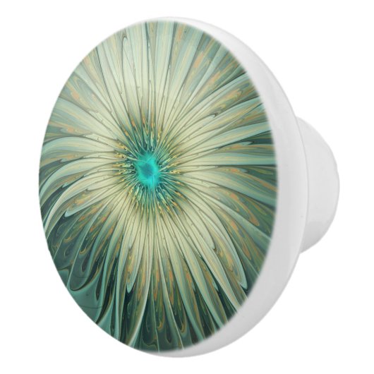 Abstracte Sage Green Fantasy Flower Fractal Art Keramische Knop (Rechts)