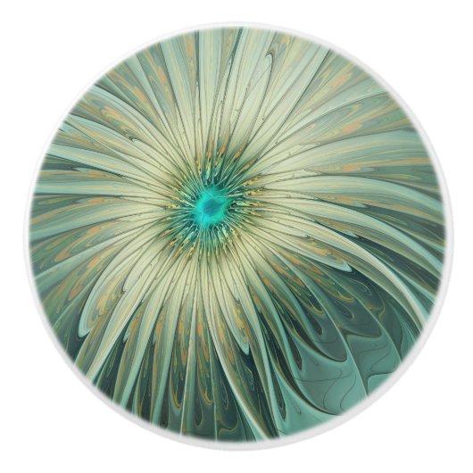 Abstracte Sage Green Fantasy Flower Fractal Art Keramische Knop (Voorkant)