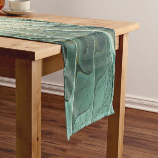 Abstracte Sage Green Fantasy Flower Fractal Art Korte Tafelloper (Voorbeeld)