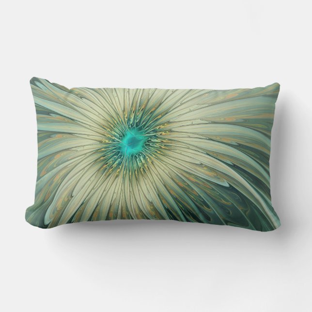 Abstracte Sage Green Fantasy Flower Fractal Art Kussen (Voorkant)