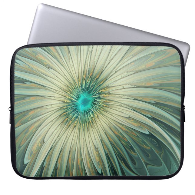Abstracte Sage Green Fantasy Flower Fractal Art Laptop Sleeve (Voorkant)
