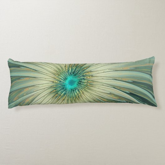 Abstracte Sage Green Fantasy Flower Fractal Art Lichaamskussen (Achterkant)