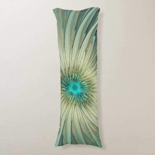 Abstracte Sage Green Fantasy Flower Fractal Art Lichaamskussen (Voorkant Verticaal)