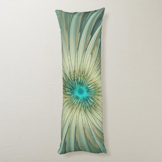 Abstracte Sage Green Fantasy Flower Fractal Art Lichaamskussen (Achterkant (Verticaal))