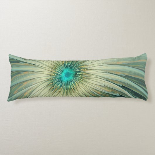 Abstracte Sage Green Fantasy Flower Fractal Art Lichaamskussen (Voorkant)