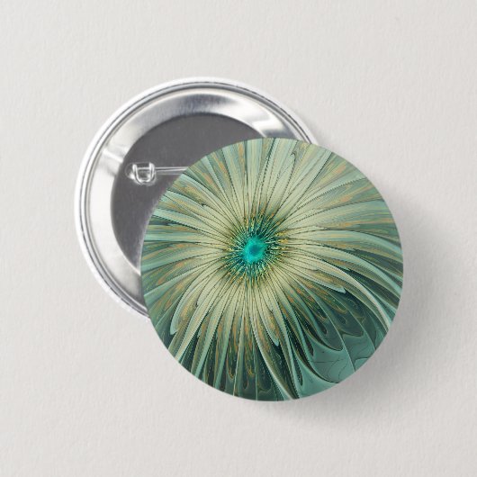 Abstracte Sage Green Fantasy Flower Fractal Art Ronde Button 5,7 Cm (Voorkant /achterkant)