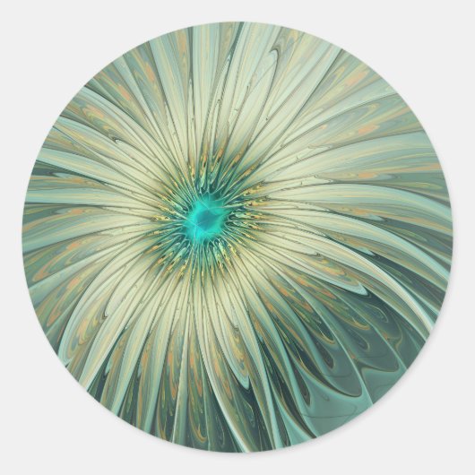 Abstracte Sage Green Fantasy Flower Fractal Art Ronde Sticker (Voorkant)