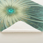 Abstracte Sage Green Fantasy Flower Fractal Art Sherpa Deken (3/4)