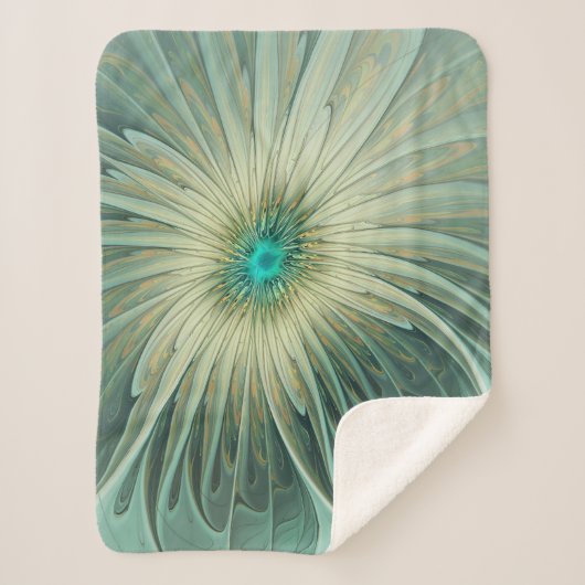 Abstracte Sage Green Fantasy Flower Fractal Art Sherpa Deken (Voorkant)