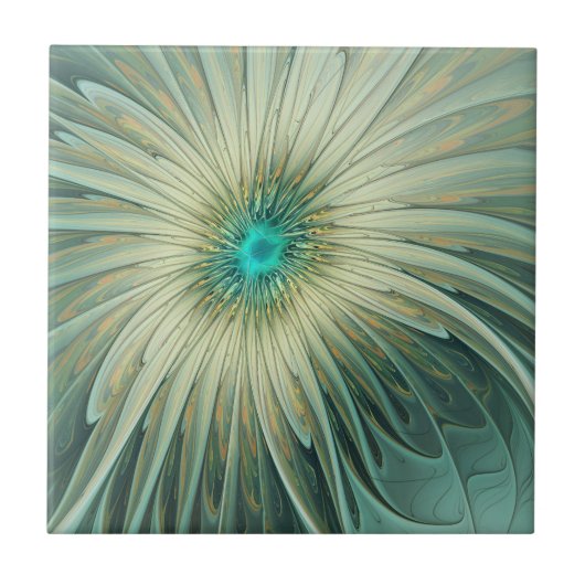 Abstracte Sage Green Fantasy Flower Fractal Art Tegeltje (Voorkant)