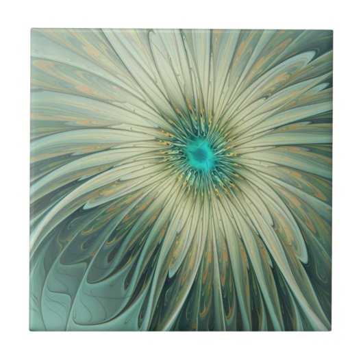Abstracte Sage Green Fantasy Flower Fractal Art Tegeltje (Voorkant)