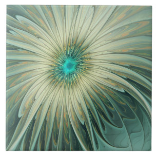 Abstracte Sage Green Fantasy Flower Fractal Art Tegeltje