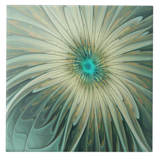 Abstracte Sage Green Fantasy Flower Fractal Art Tegeltje (Voorkant)