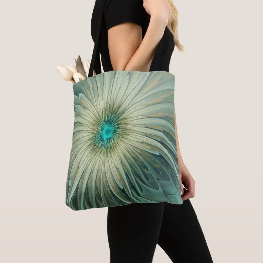 Abstracte Sage Green Fantasy Flower Fractal Art Tote Bag (Dichtbij)