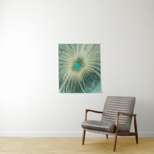 Abstracte Sage Green Fantasy Flower Fractal Art Wandkleed