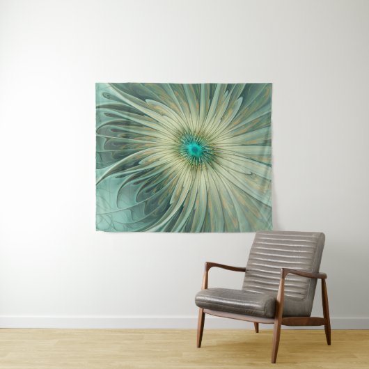 Abstracte Sage Green Fantasy Flower Fractal Art Wandkleed (In Situ (horizontaal))
