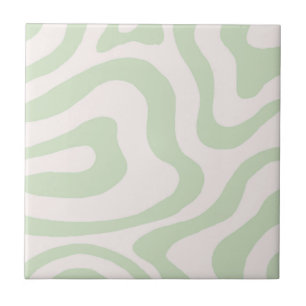 Abstracte Sage Green Marble Retro Wavy Stripe Tegeltje