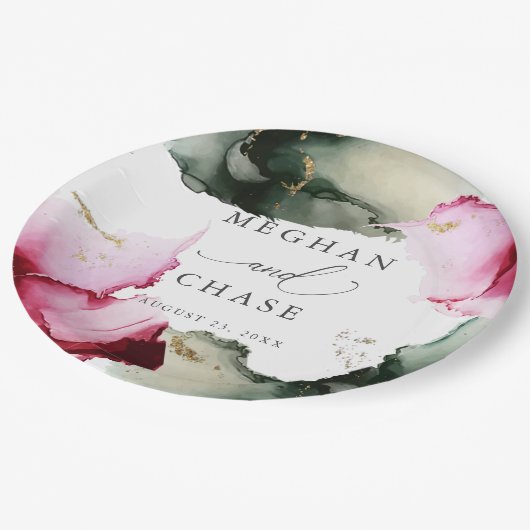 Abstracte Sage Scarlet Roze Waterverf Papieren Bor Papieren Bordje (Gekanteld)