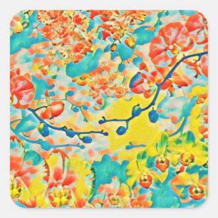 Abstracte Sakura Spring Cherry Blossom Floral Vierkante Sticker