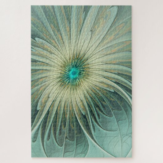 Abstracte saliegroene fantasiebloem fractale kunst legpuzzel (Verticaal)